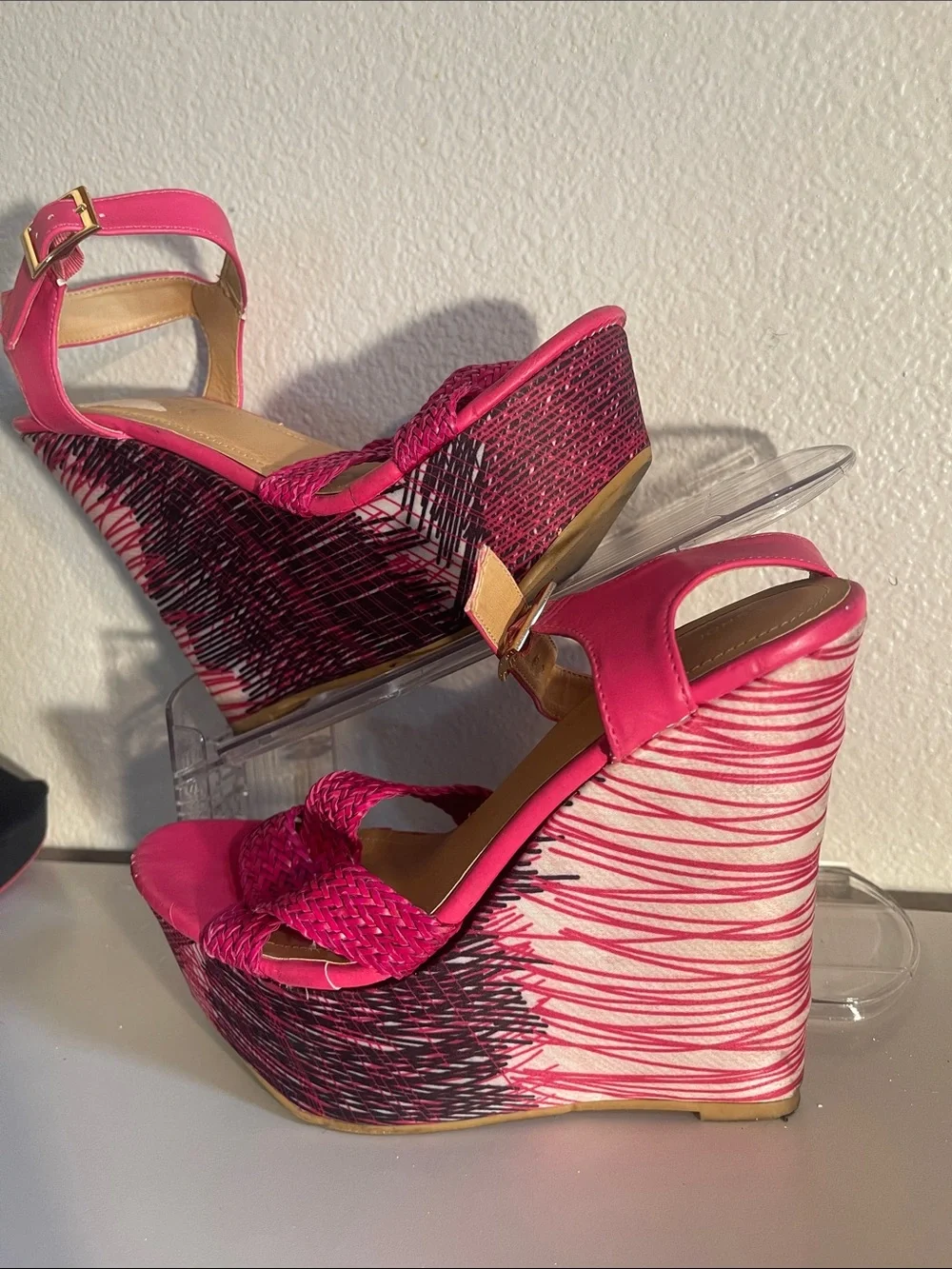 Shoe Republic LA Vibrant Hot Pink Braided Wedge Sandals